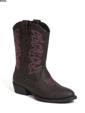 Deer Stags Dark Brown Boot with Pink Embroidery - Big Kids 7M